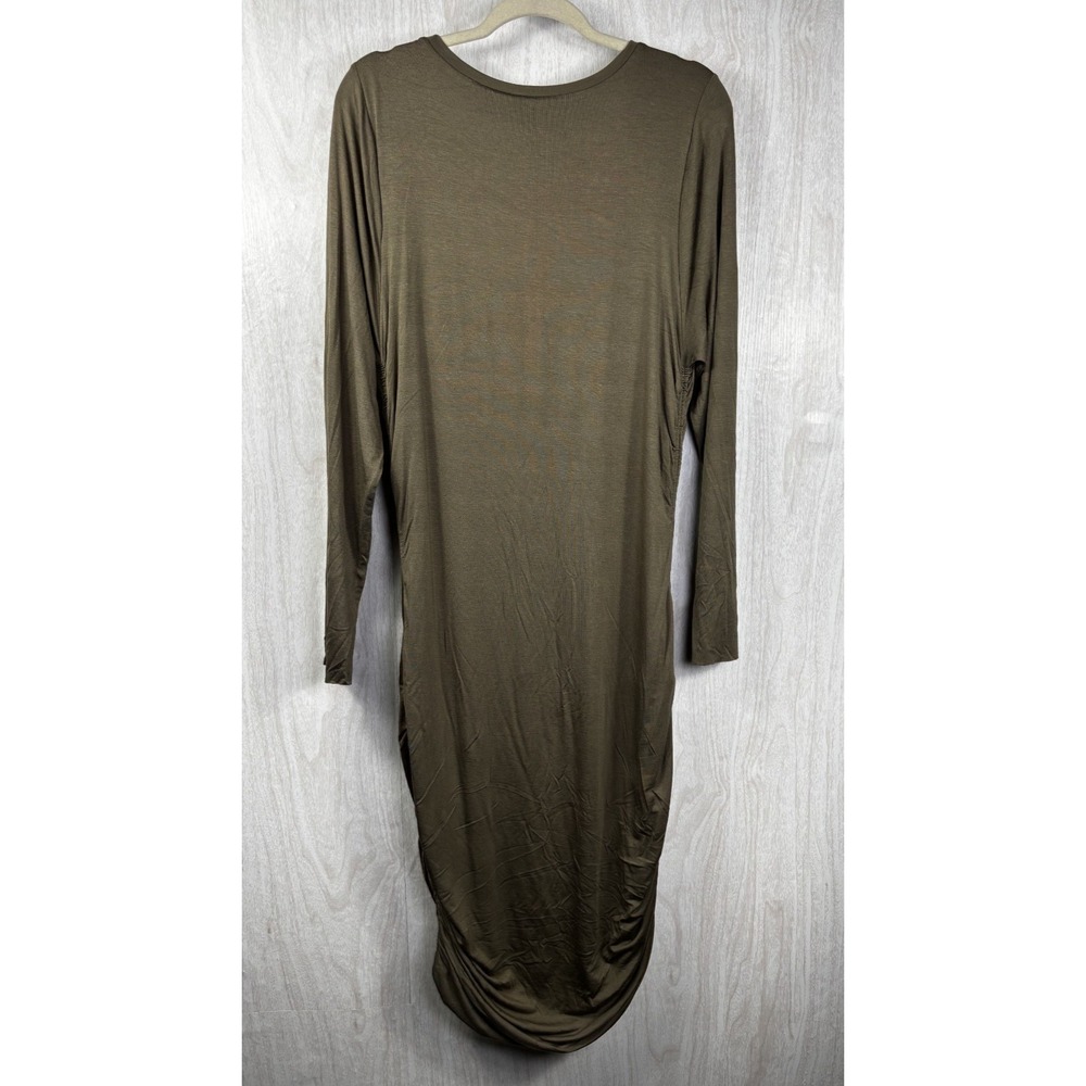 Good American Ruched Midi Dress Womens 6 Olive Fog Bodycon Wedding Guest - Picture 3 of 7